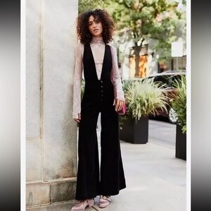 We The Free Black Corduroy Old School Love Wide Leg Jumpsuit Overalls 25